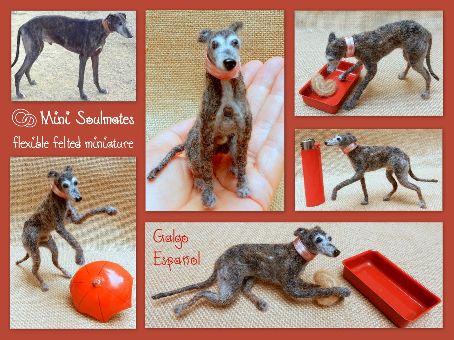 brindle Galgo Espanol felted dog miniature