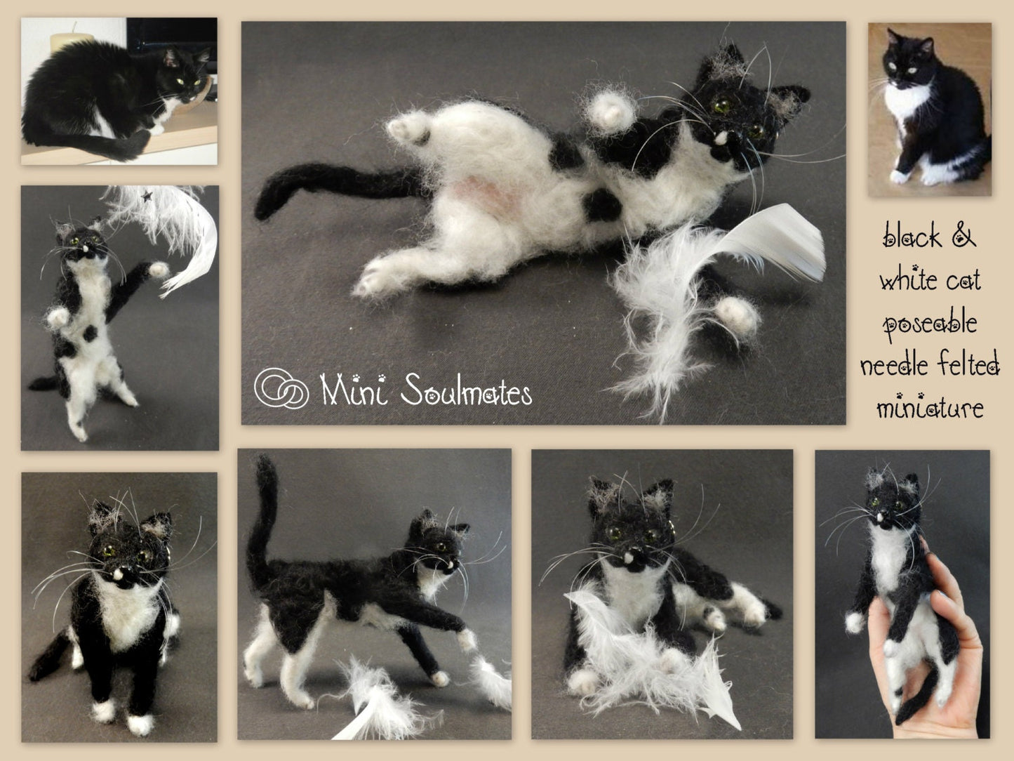 Custom felted cat replica black cat