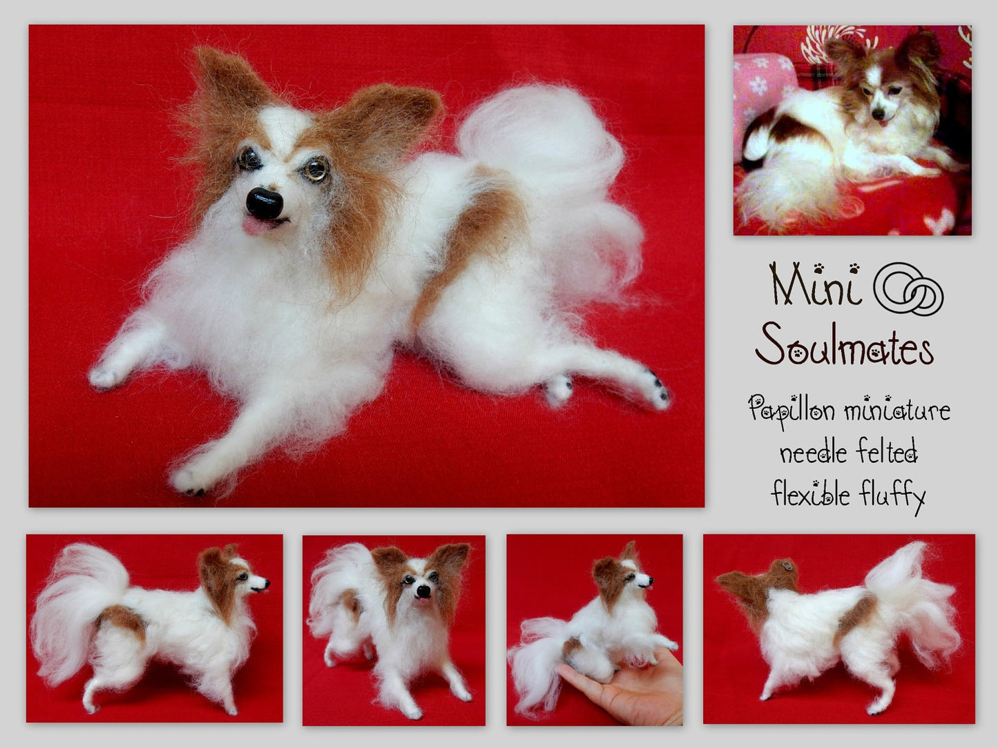 Papillon needle felted dog miniature custom felted dog replica custom