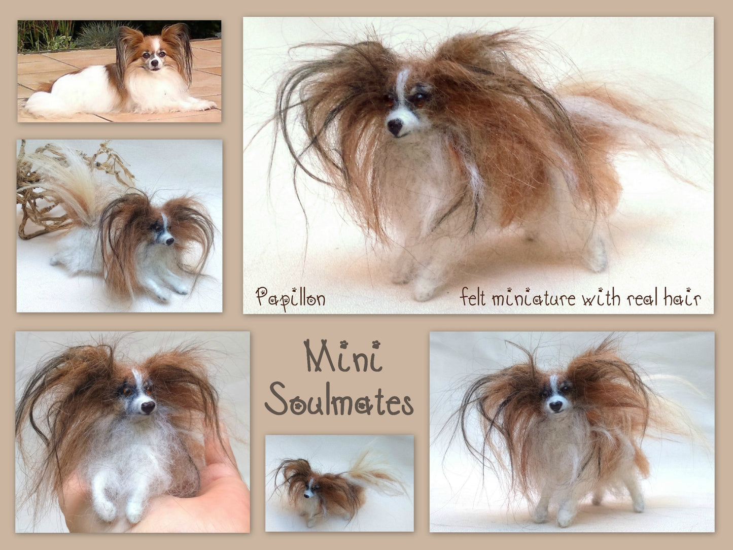 Papillon needle felted dog miniature custom felted dog replica custom