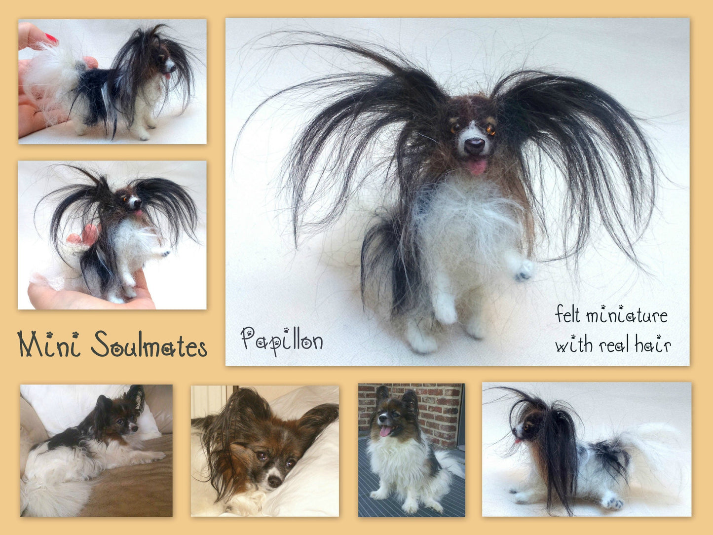 Papillon needle felted dog miniature custom felted dog replica custom