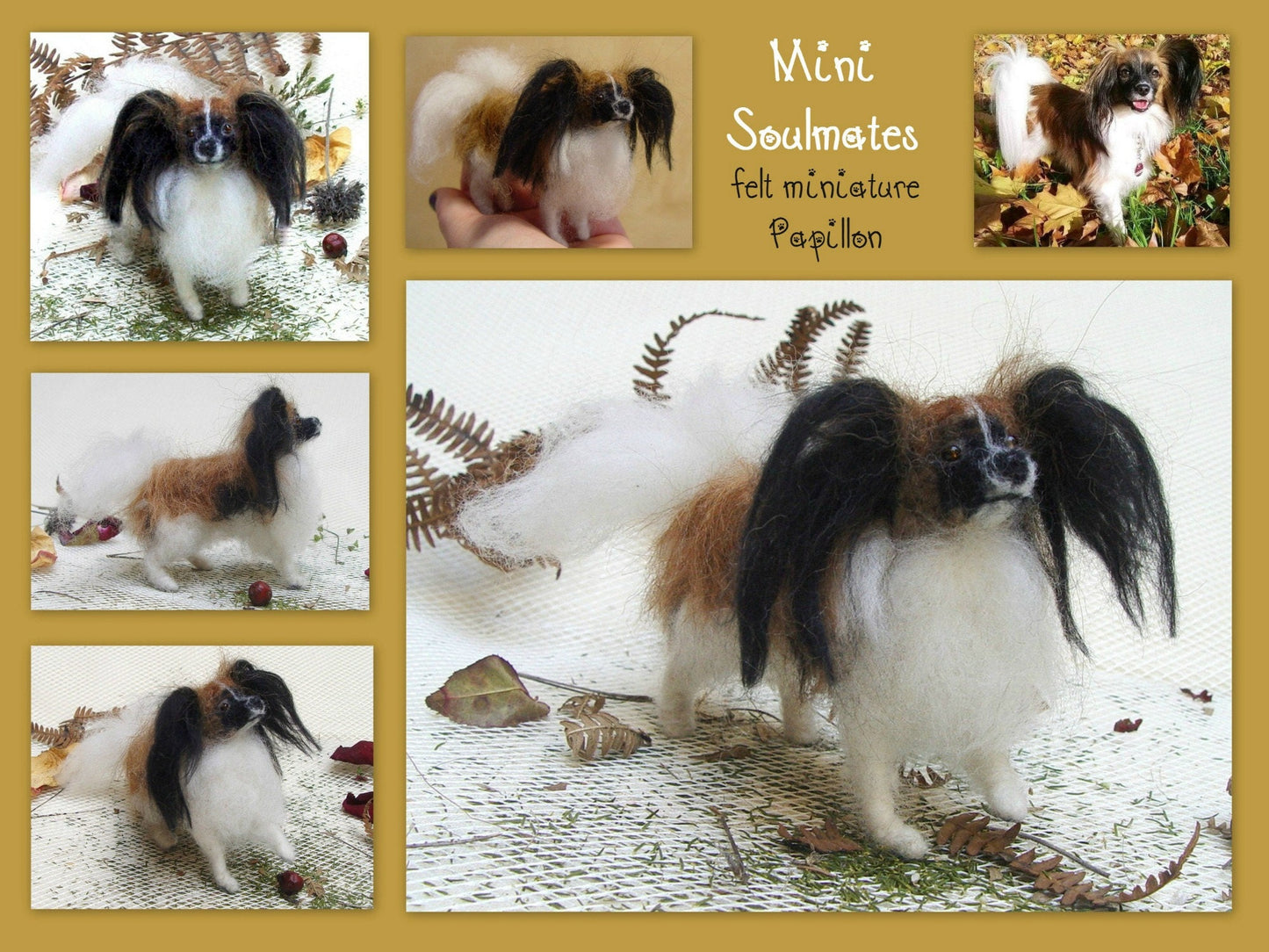 Papillon needle felted dog miniature custom felted dog replica custom