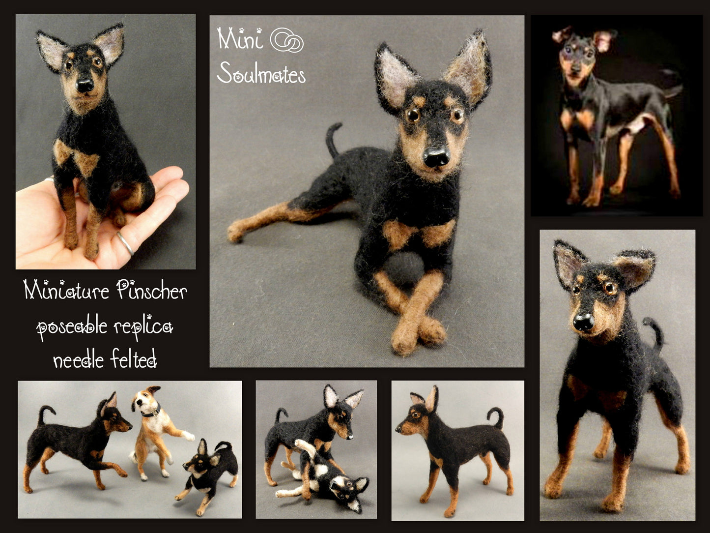 Pinscher needle felted dog replica