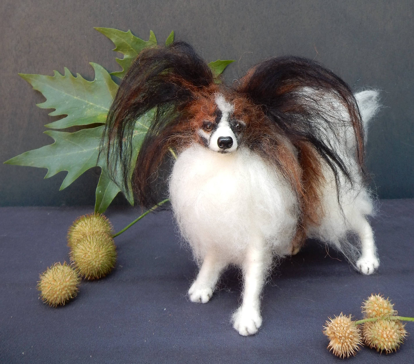 Papillon needle felted dog miniature custom felted dog replica custom