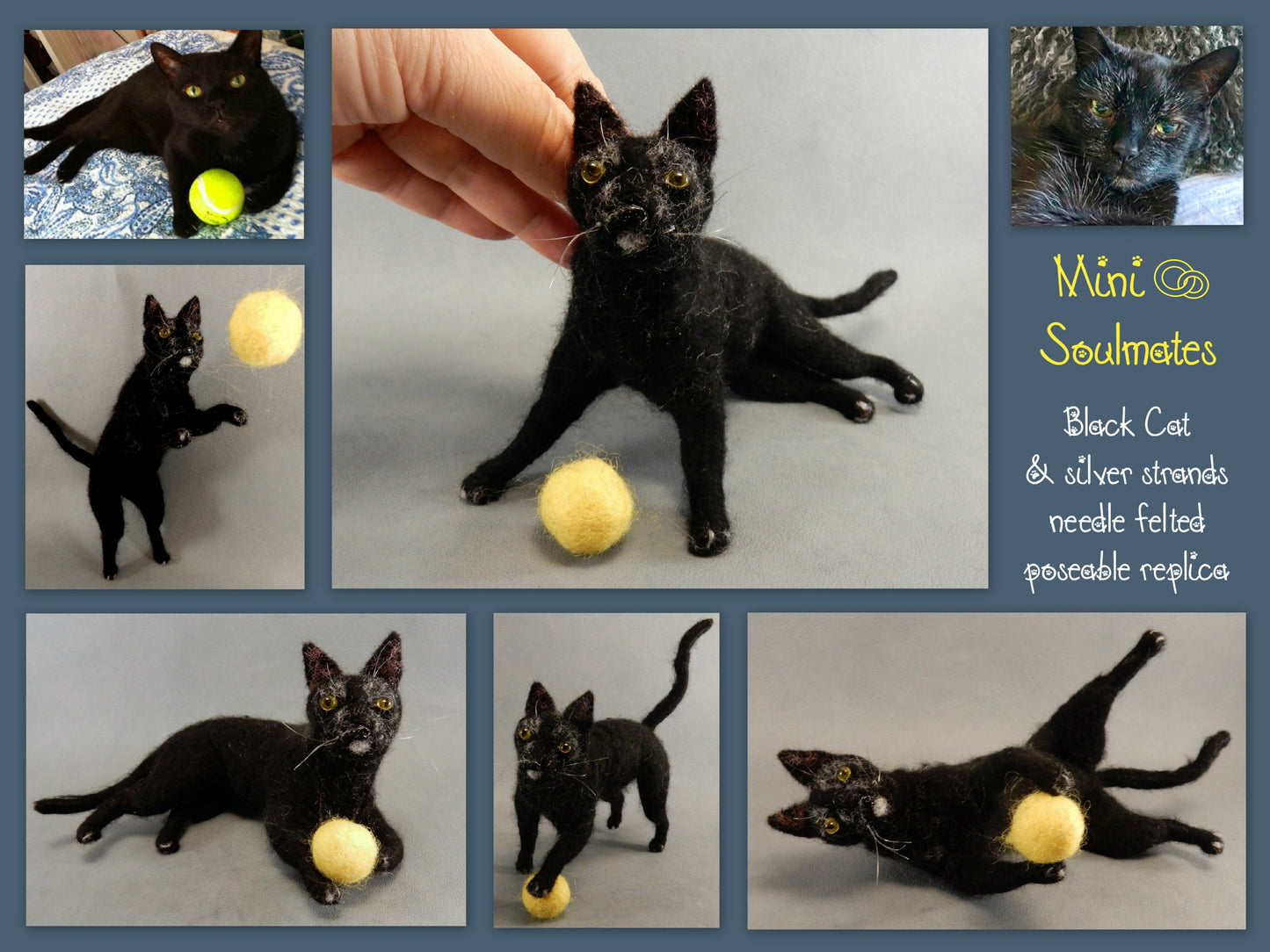 Custom felted cat replica black cat