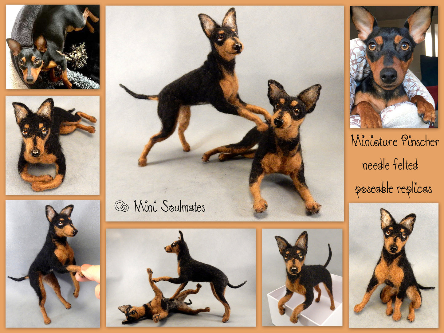 Pinscher needle felted dog replica
