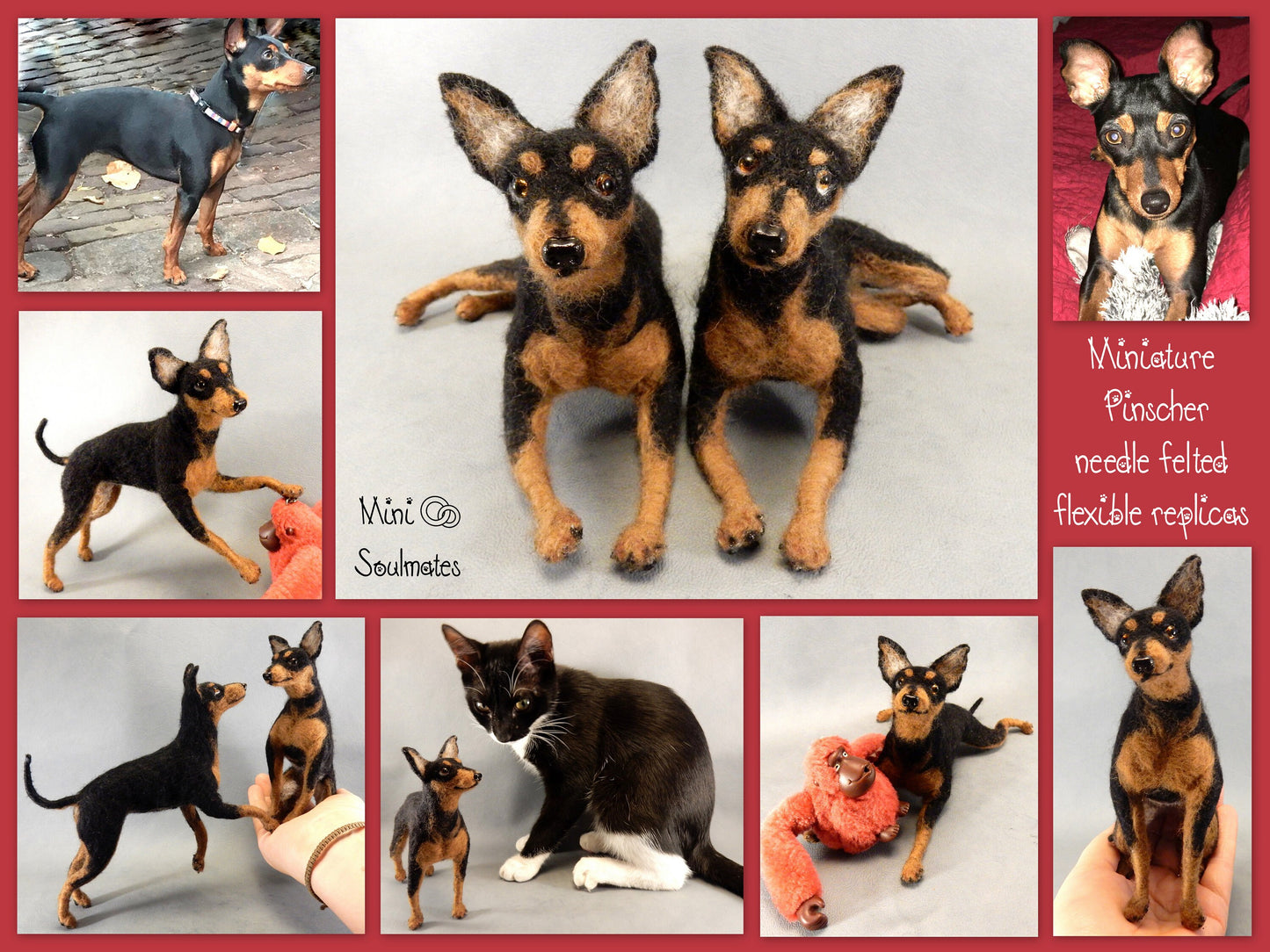 Pinscher needle felted dog replica