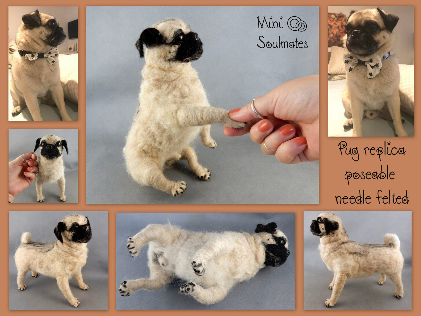 needle felted Pug art memorial gift