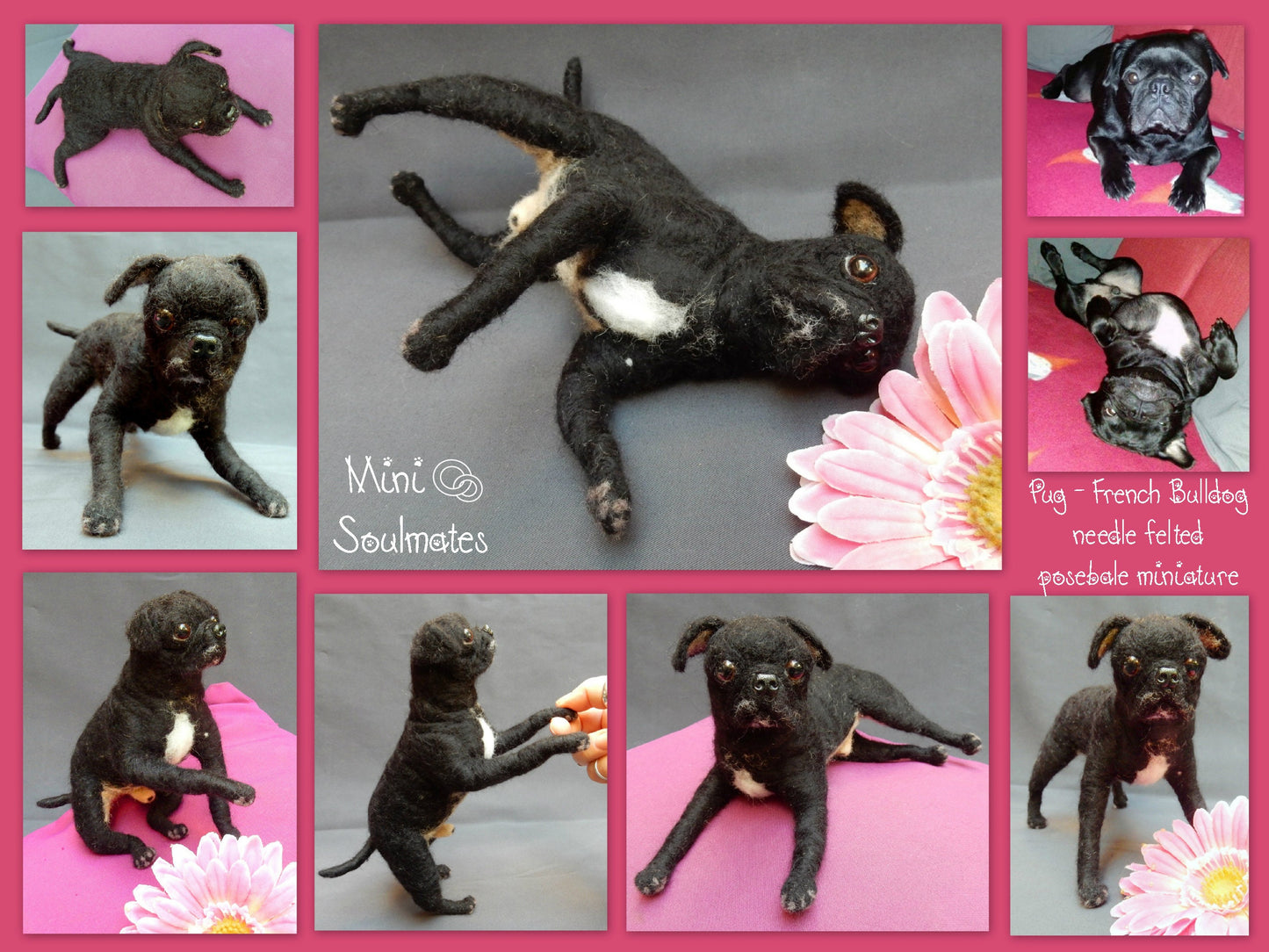 needle felted Pug art memorial gift