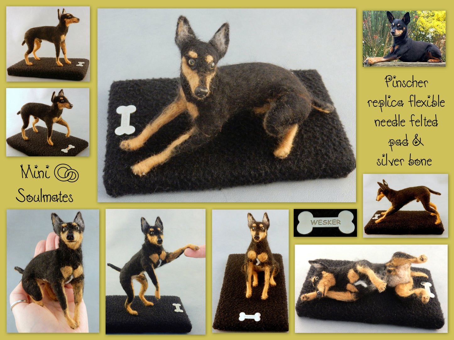 Pinscher needle felted dog replica