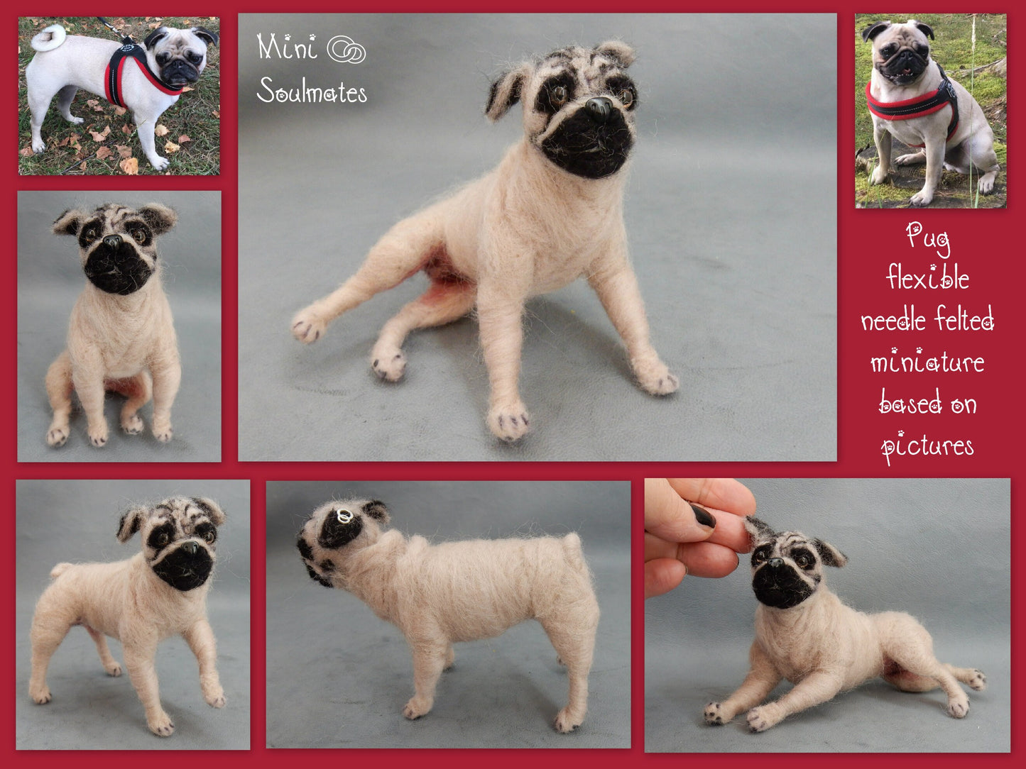 needle felted Pug art memorial gift