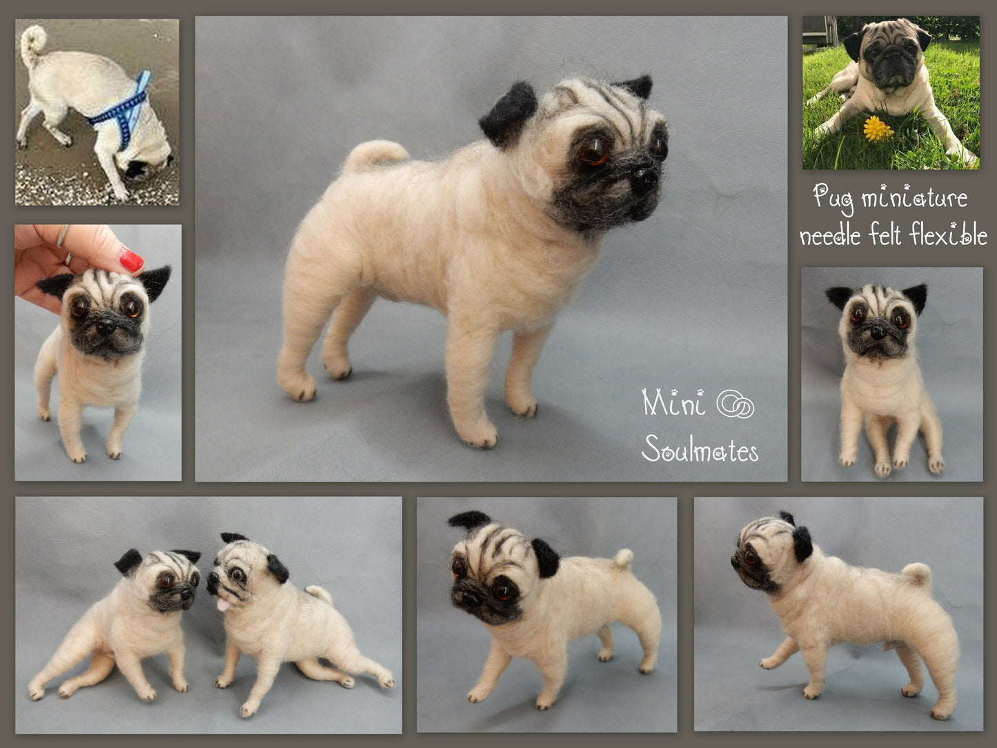 needle felted Pug art memorial gift