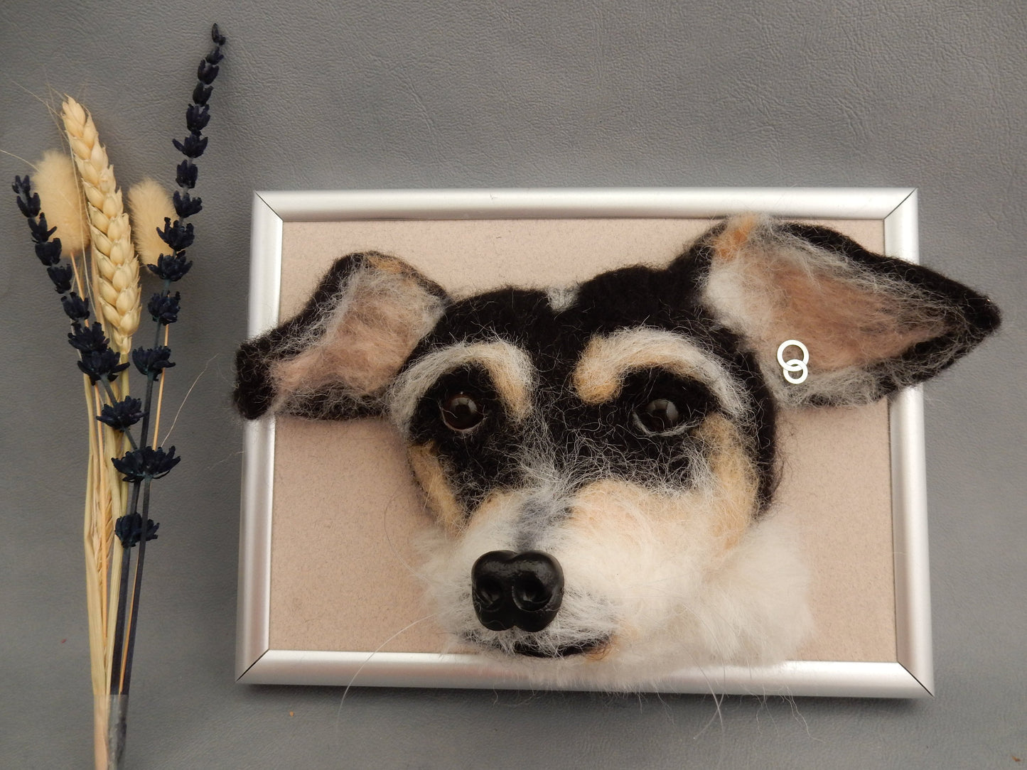 custom 3D portrait needle felt dog framed