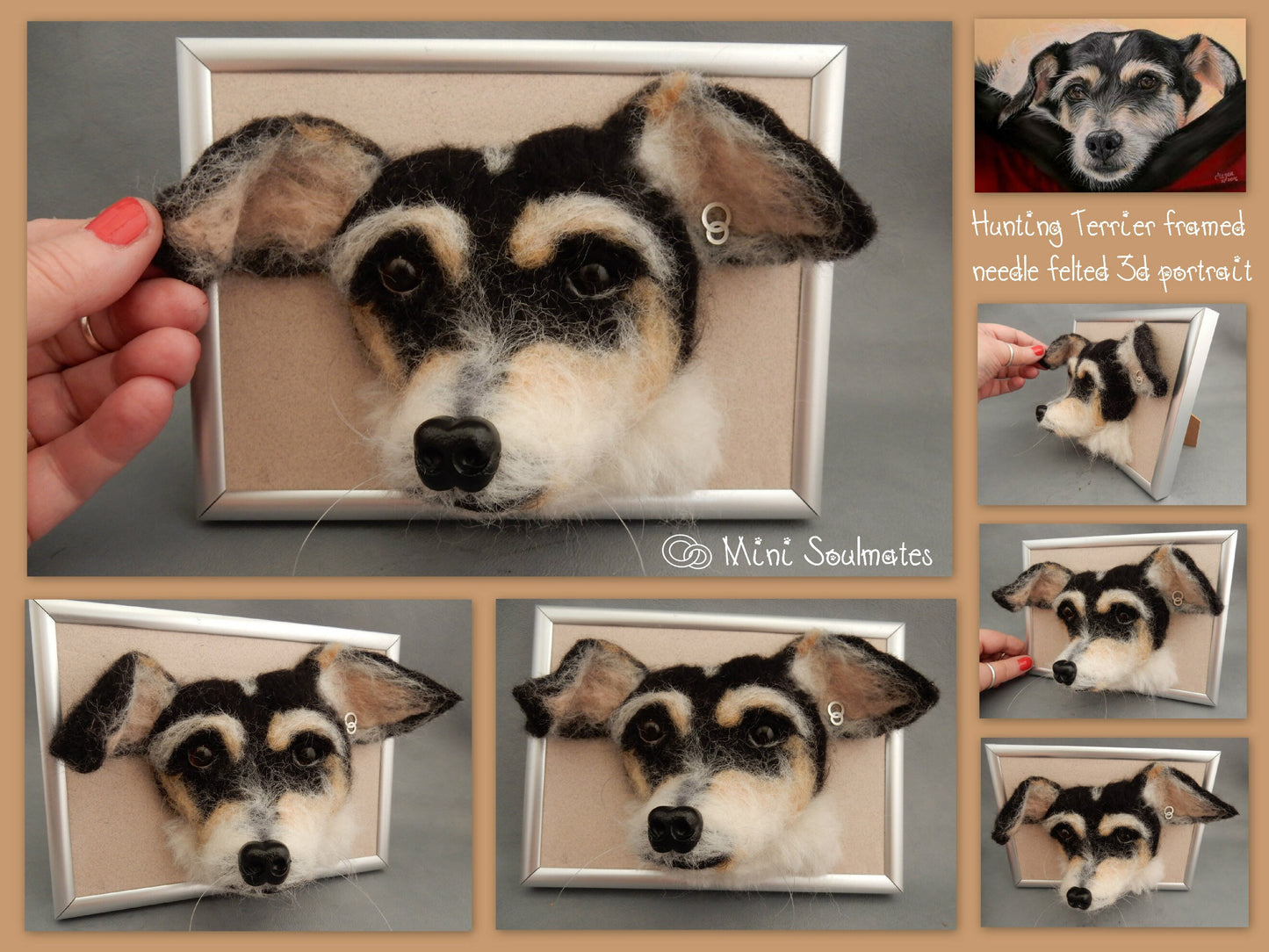 custom 3D portrait needle felt dog framed