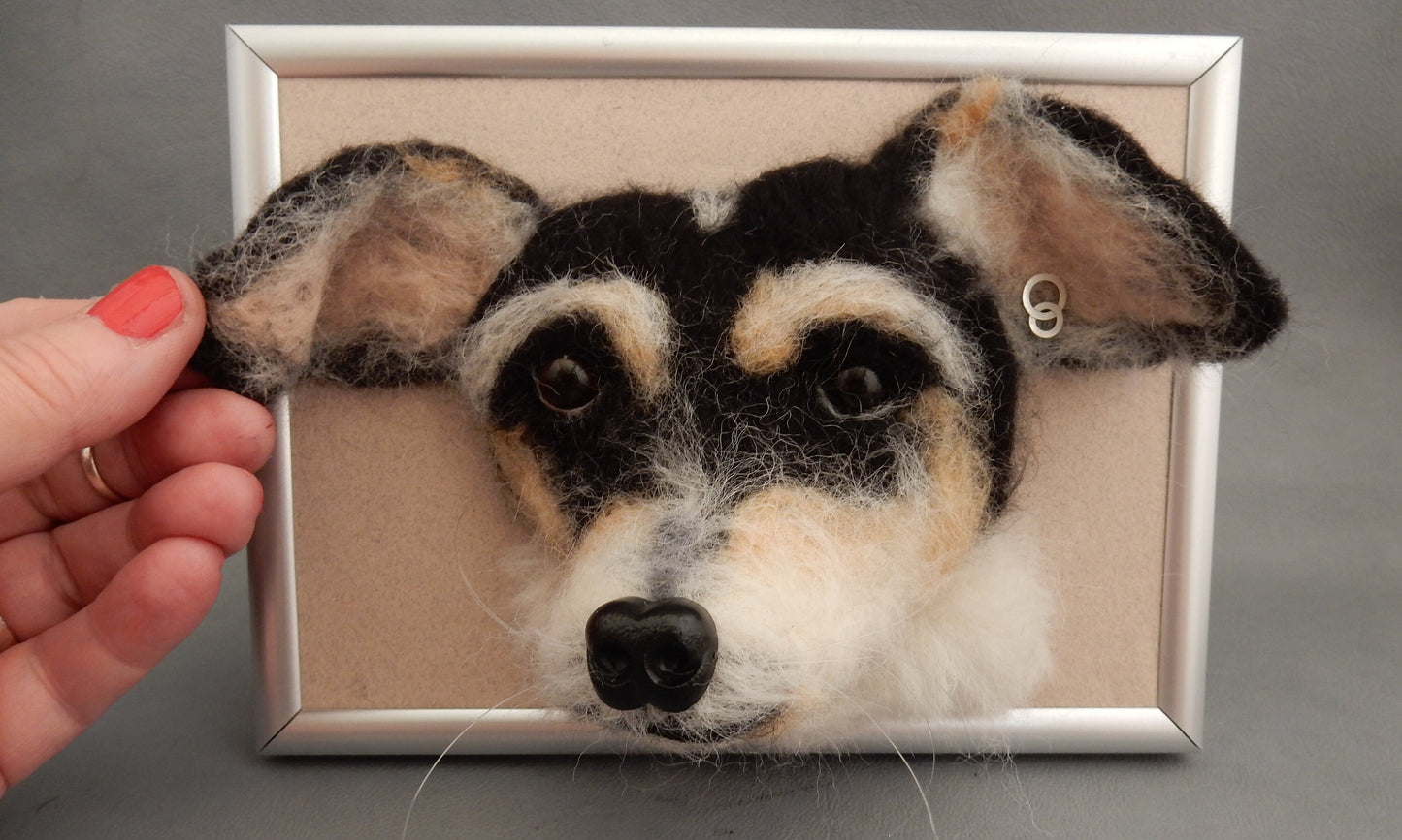 custom 3D portrait needle felt dog framed