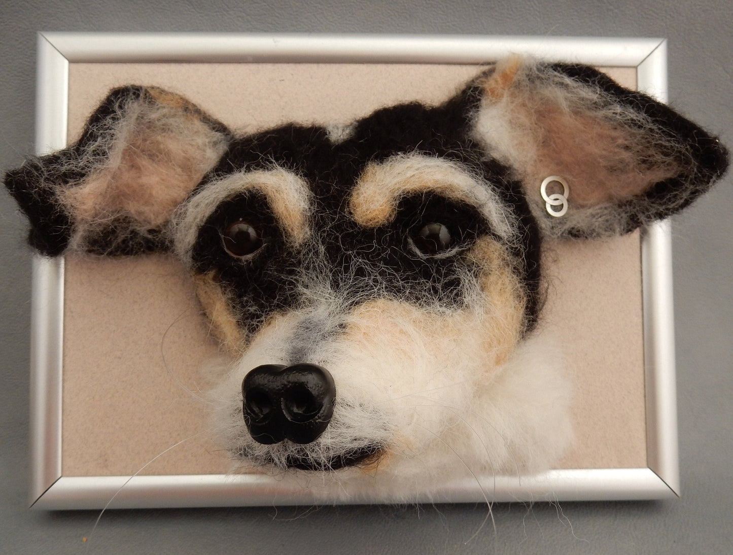 custom 3D portrait needle-felt dog framed