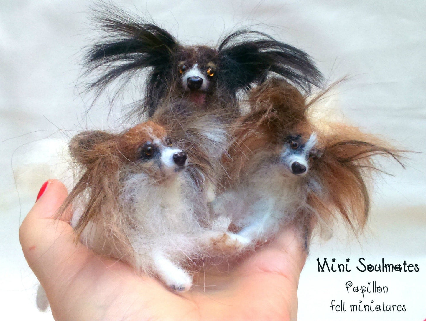 Papillon needle felted dog miniature custom felted dog replica custom