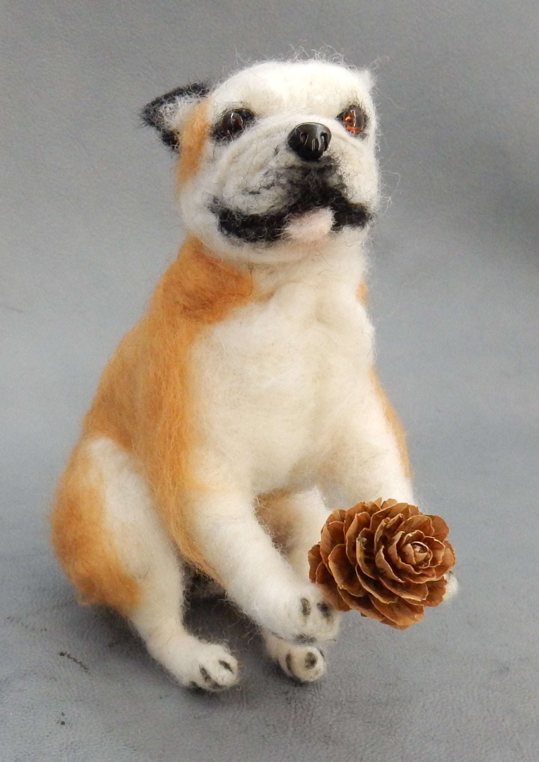 English Bulldog art needle-felted dog replica