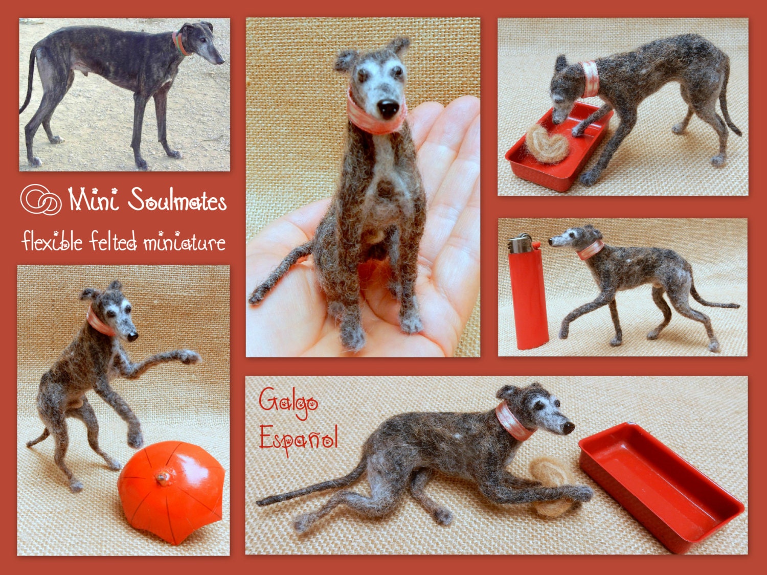 brindle Galgo Espanol felted dog miniature 