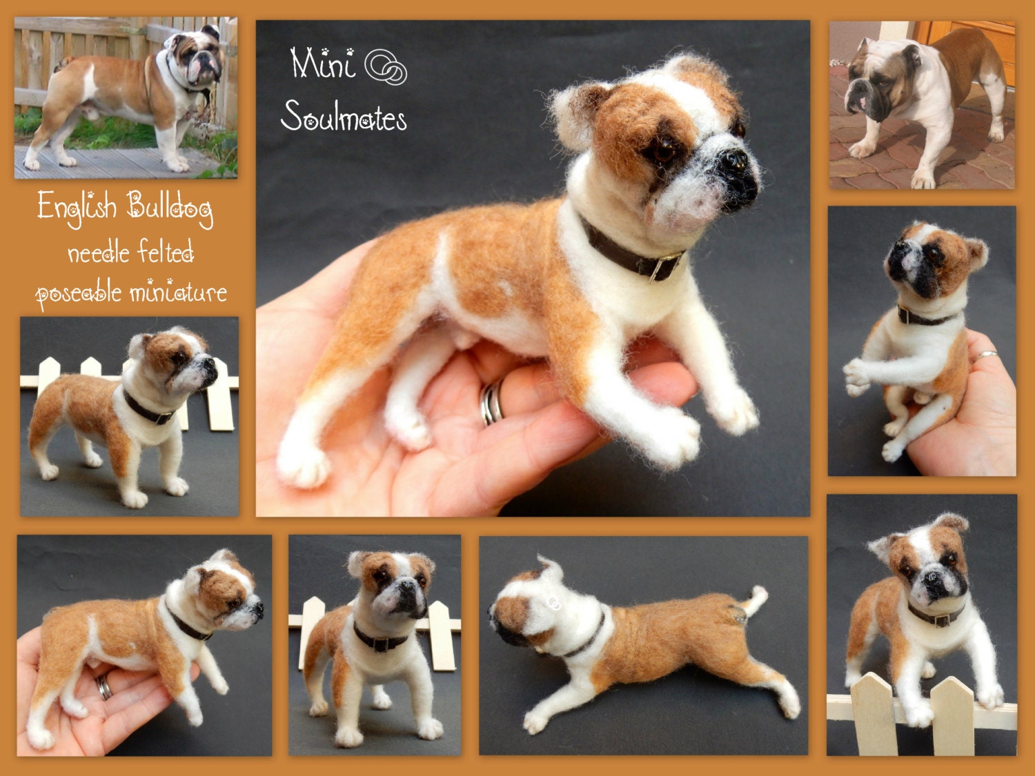 English Bulldog art needle-felted dog replica