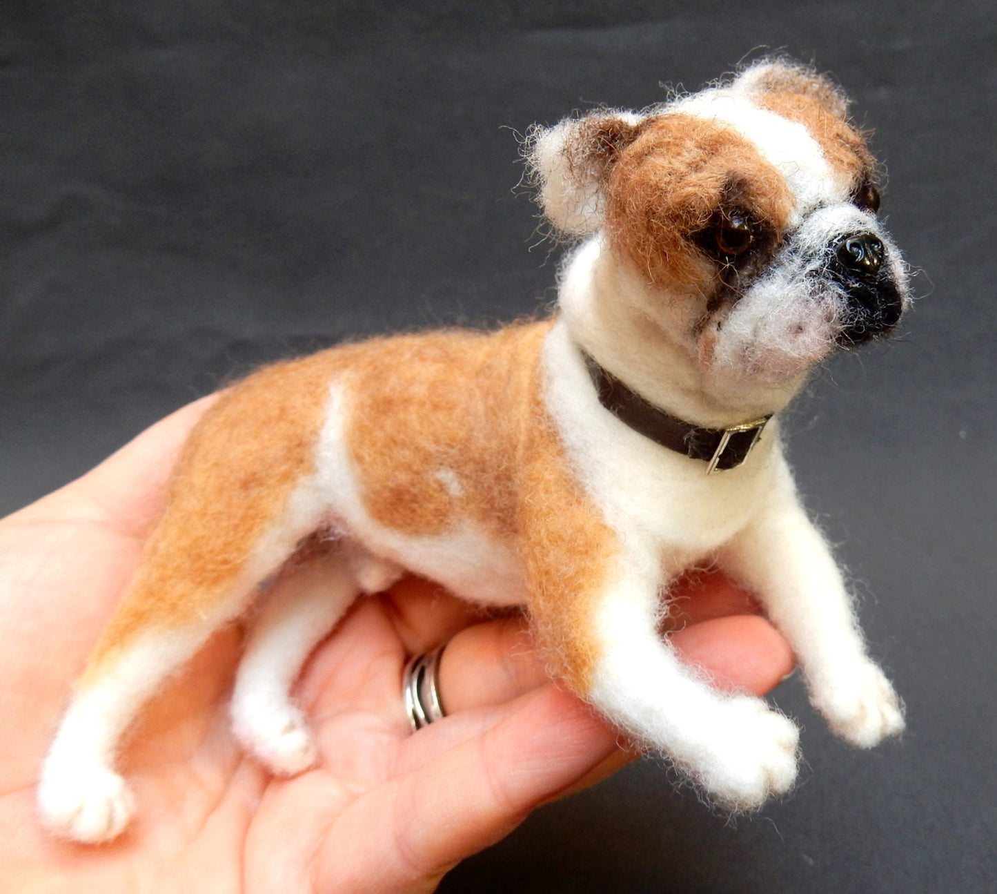 English Bulldog art needle-felted dog replica