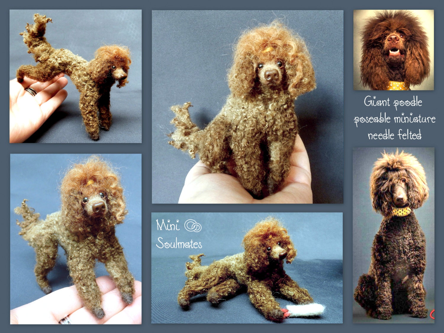 brown poodle miniature needle-felted 