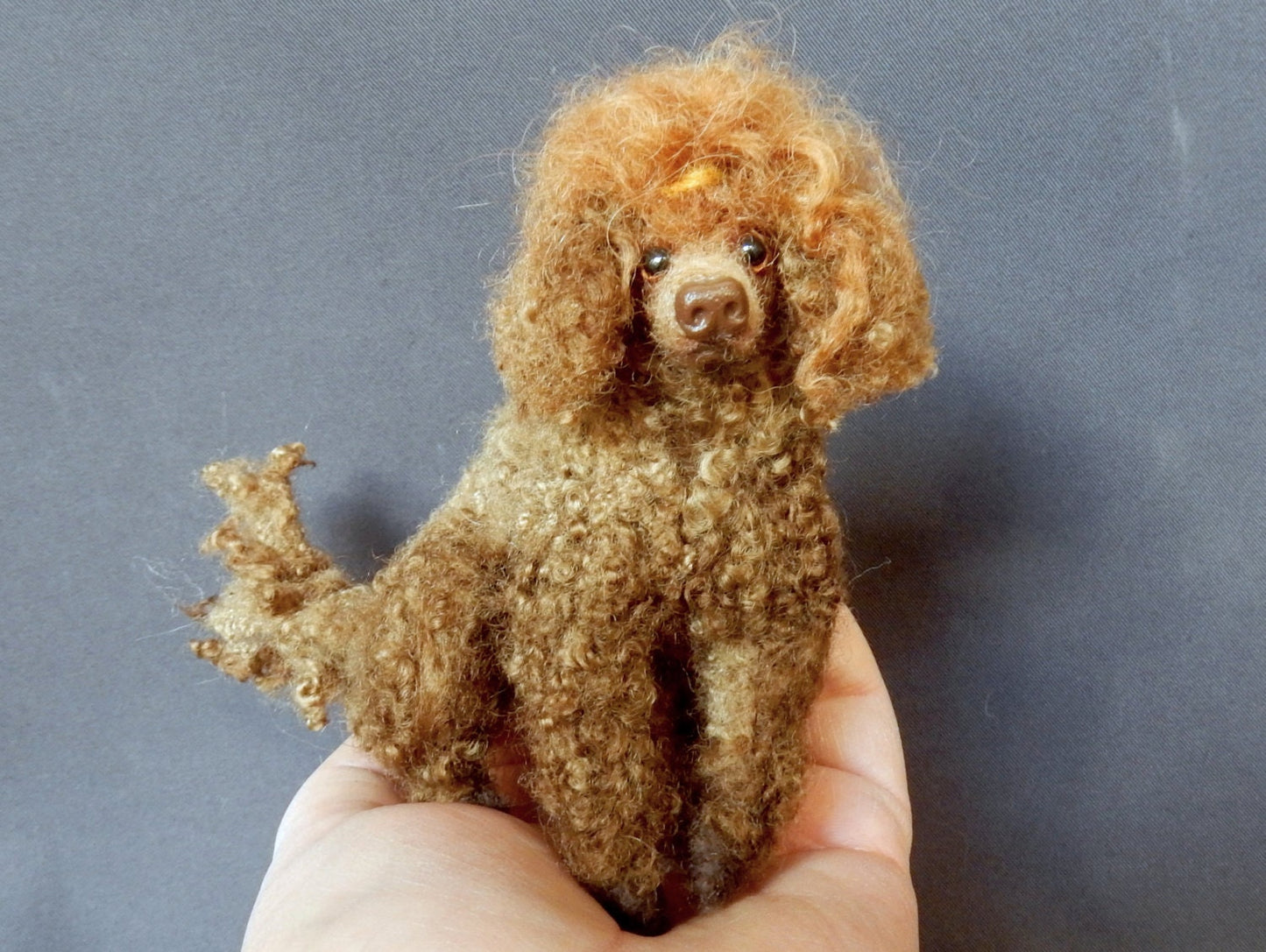 brown poodle miniature needle-felted 