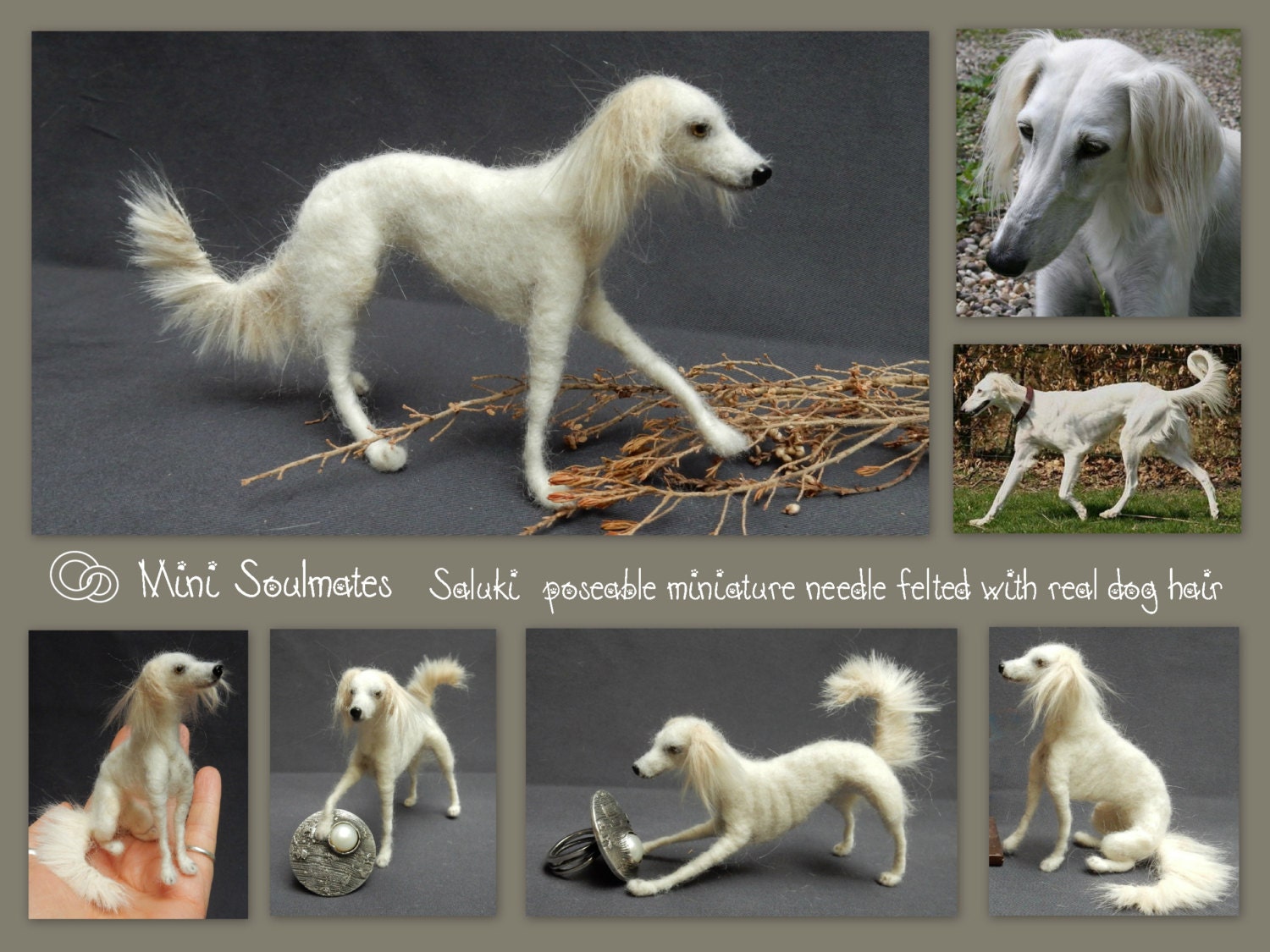 Saluki needle felt dog miniature