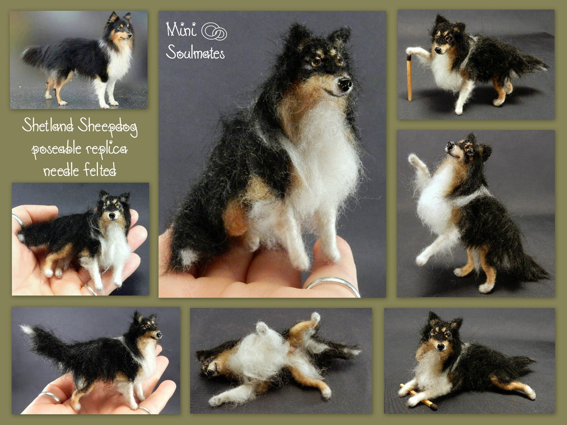 Sheltie needle-felted dog miniature Rough Collie dog replica