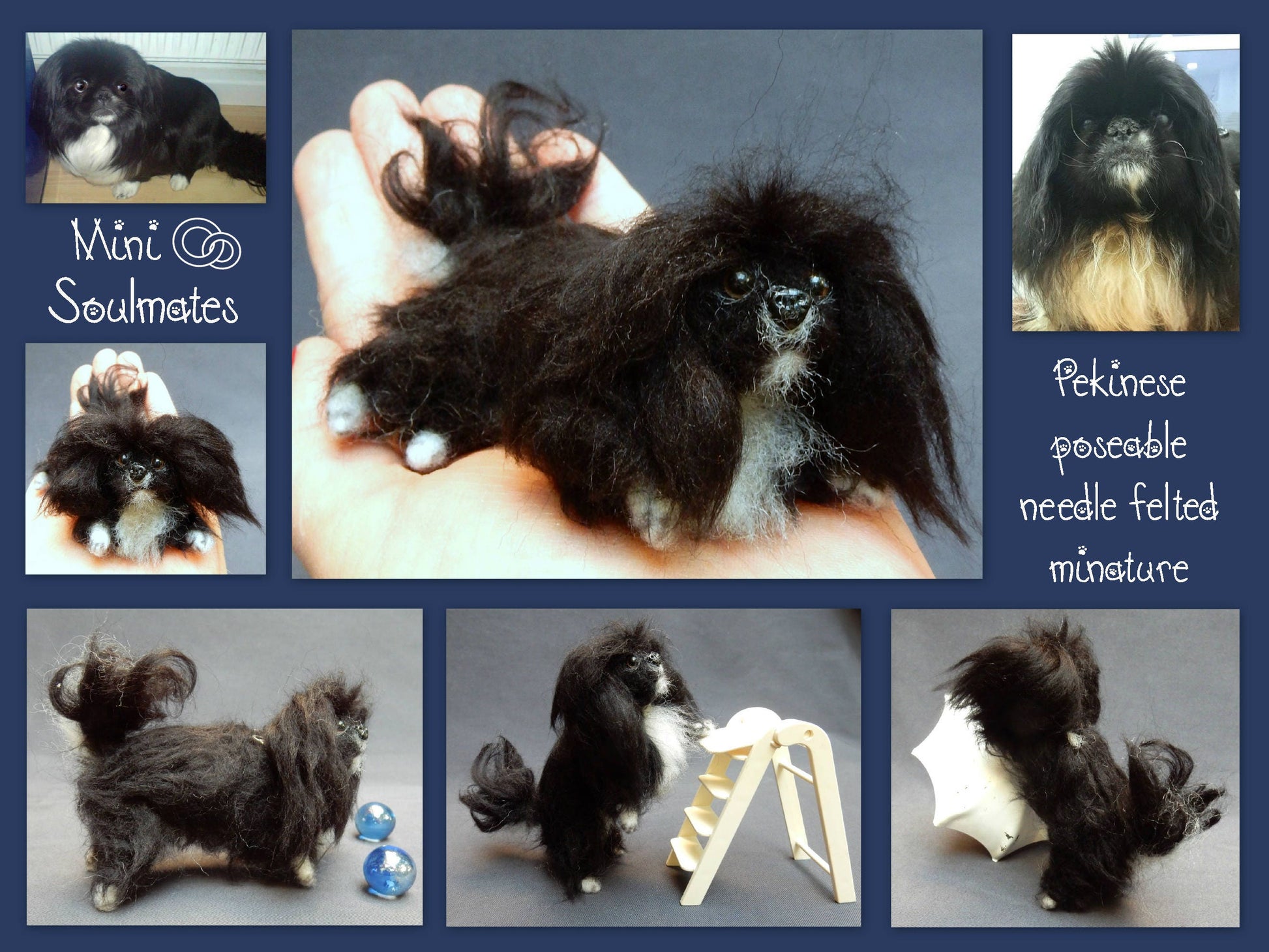 Pekingese needle felted dog Japanese Chin custom dog miniature