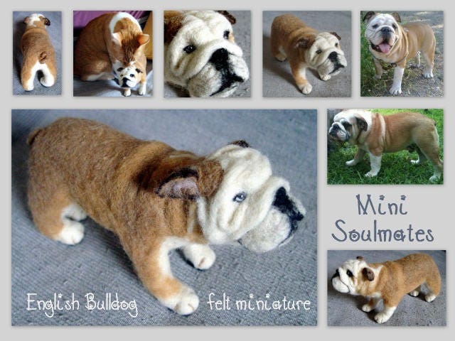 English Bulldog art needle-felted dog replica