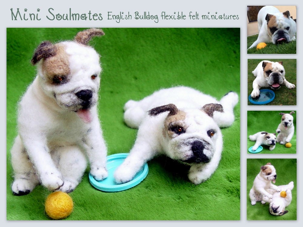 English Bulldog art needle-felted dog replica