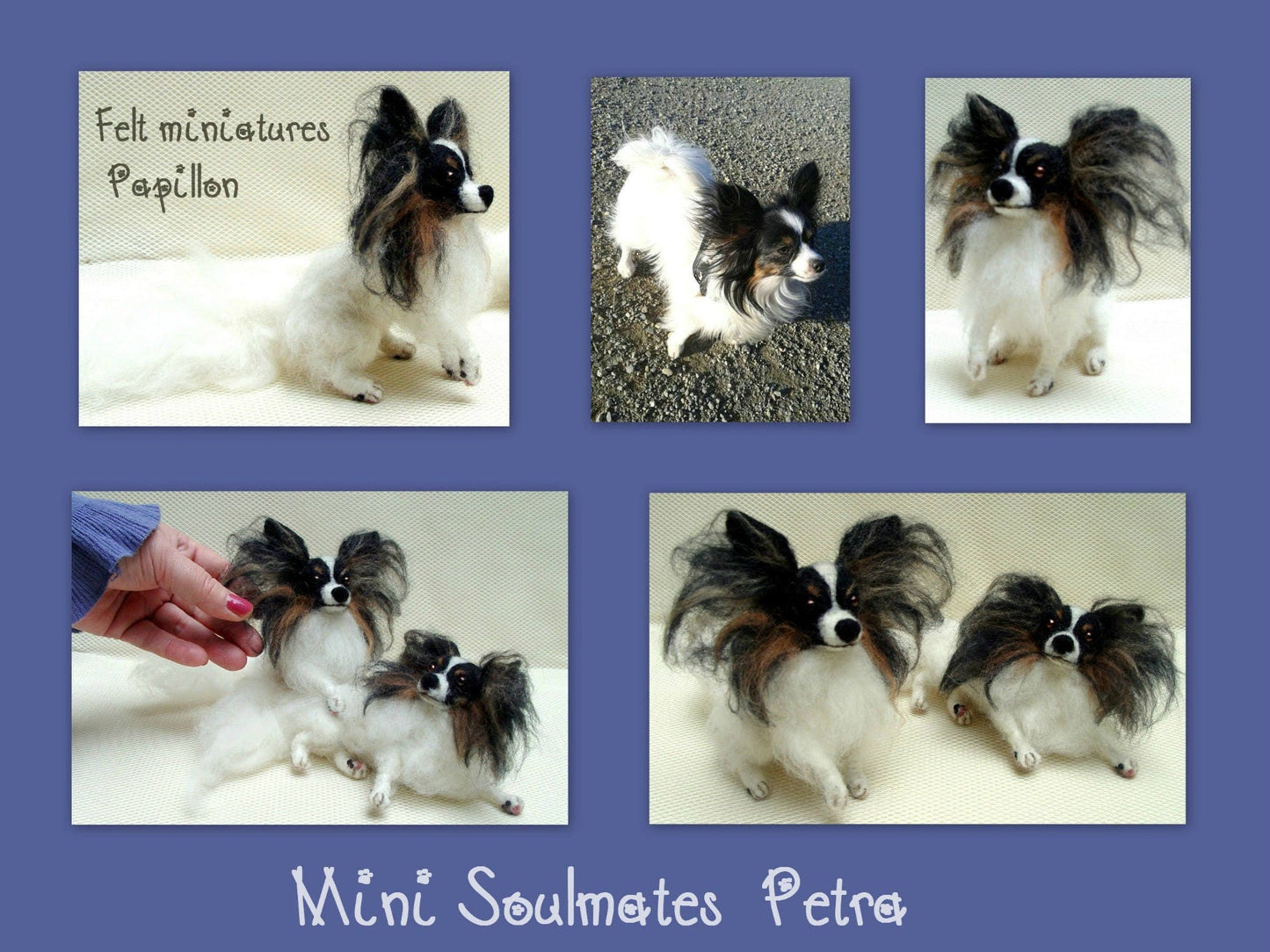 Papillon needle-felted dog sculpture rainbow bridge gift