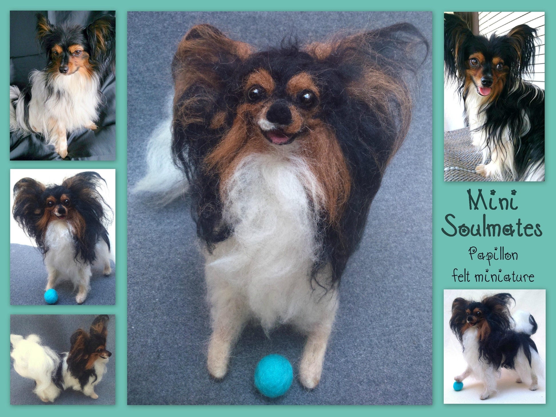 Papillon needle-felted dog sculpture rainbow bridge gift