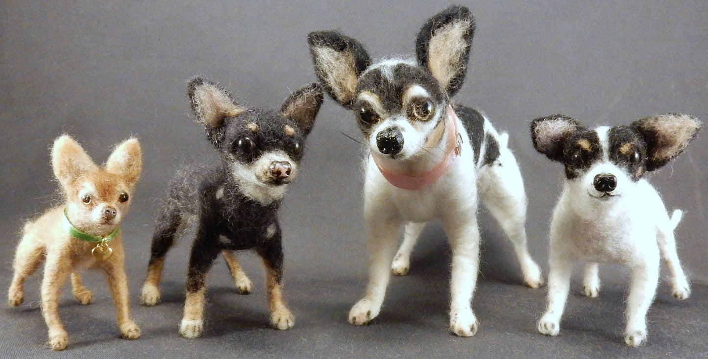 White Chihuahua needle felted dog portrait