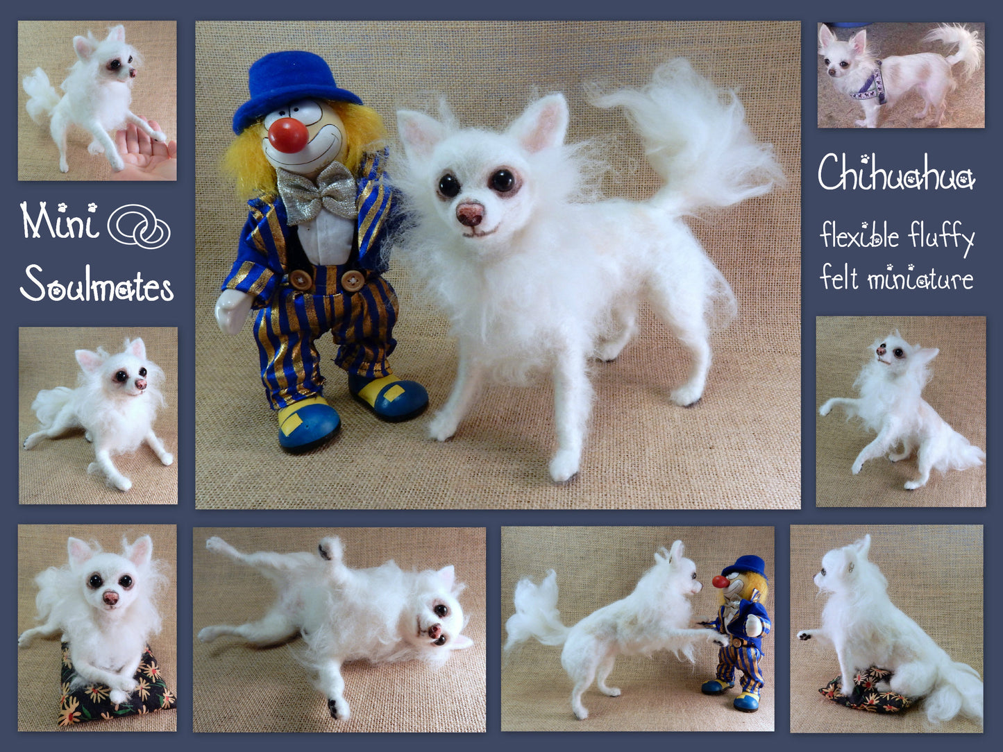 White Chihuahua needle felted dog portrait