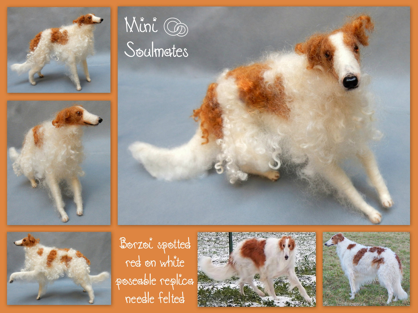 Red Borzoi miniature needle felted dog replica