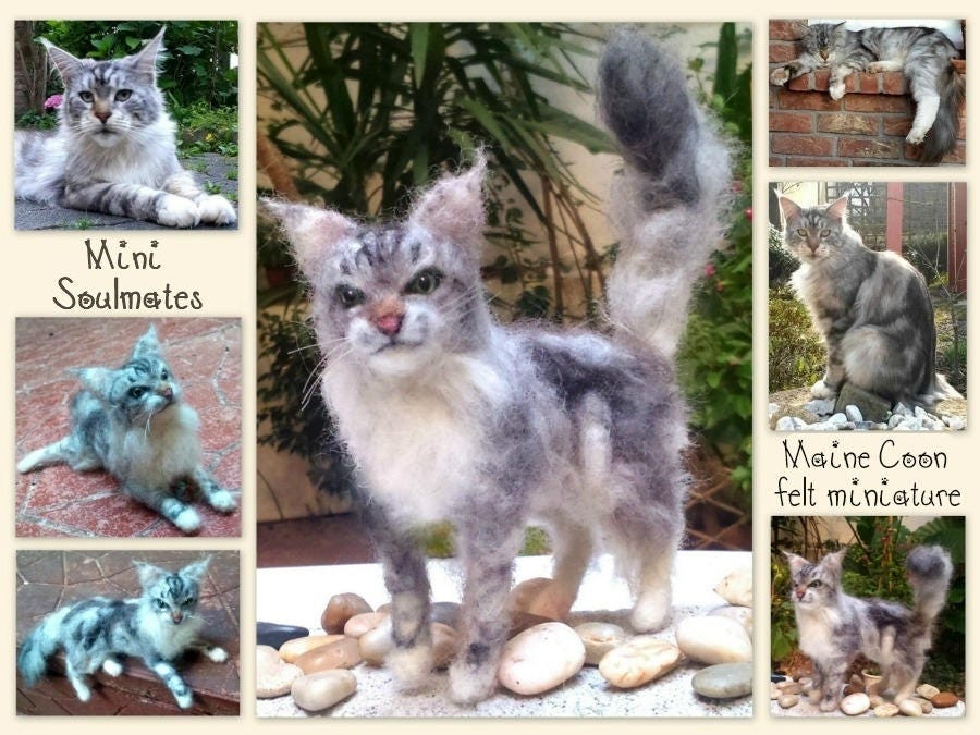 Maine Coon cat needle felted cat miniature custom cat loss memorial co