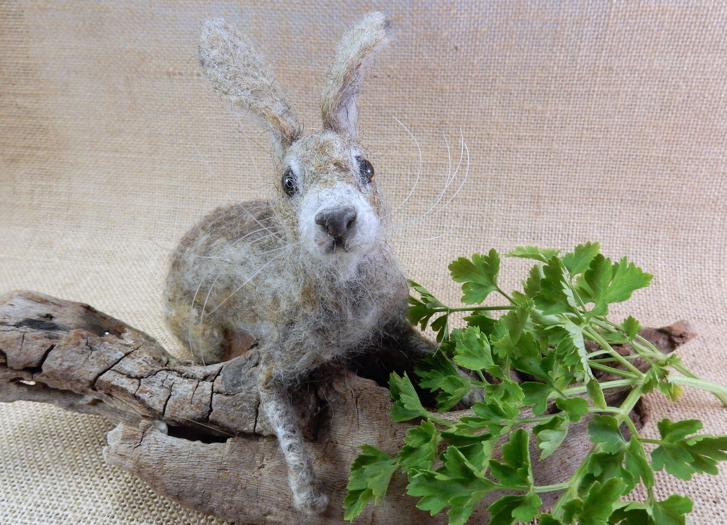 needle-felted hare faux taxidermy