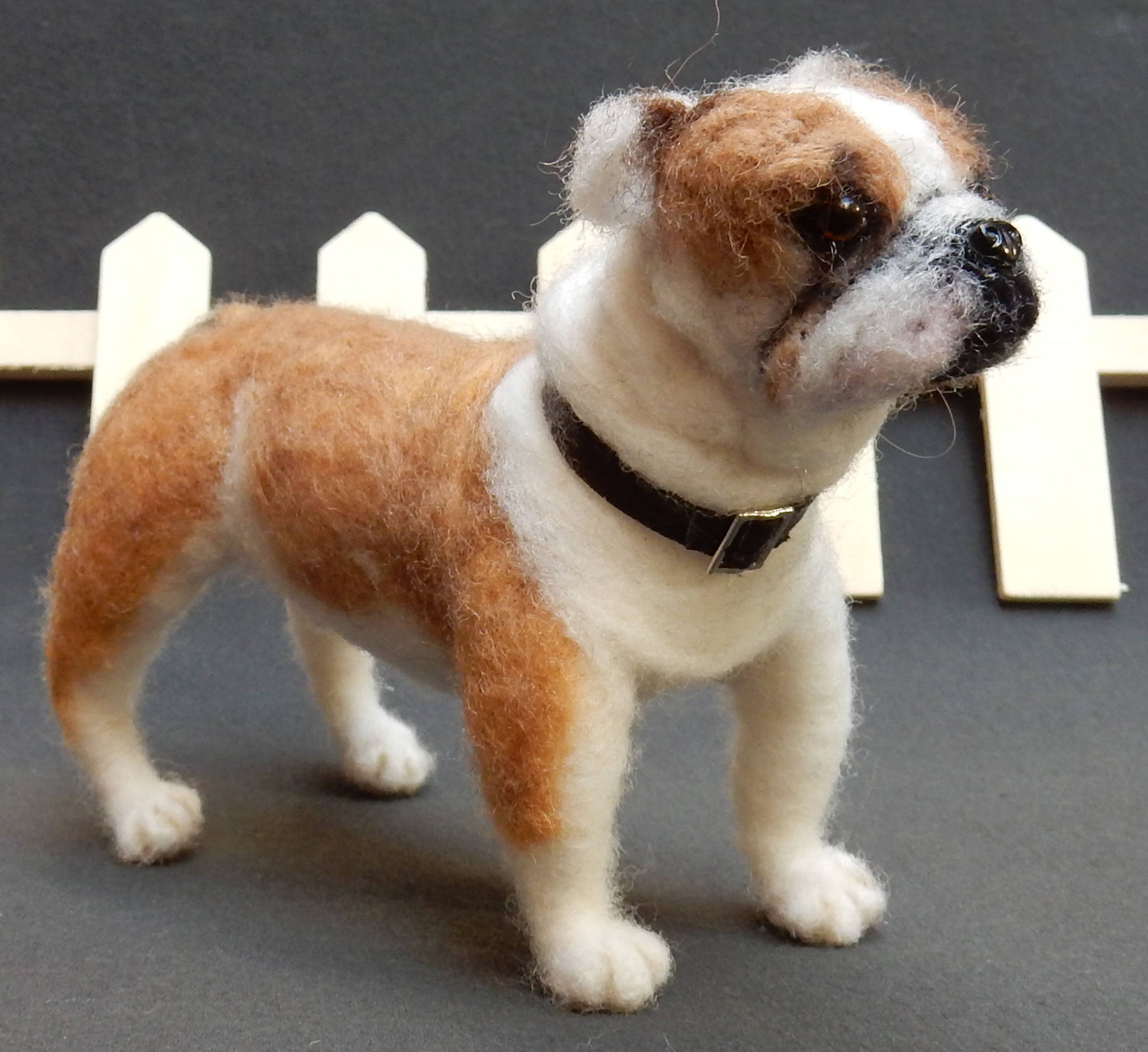 Continental Bulldog needle-felted dog miniature