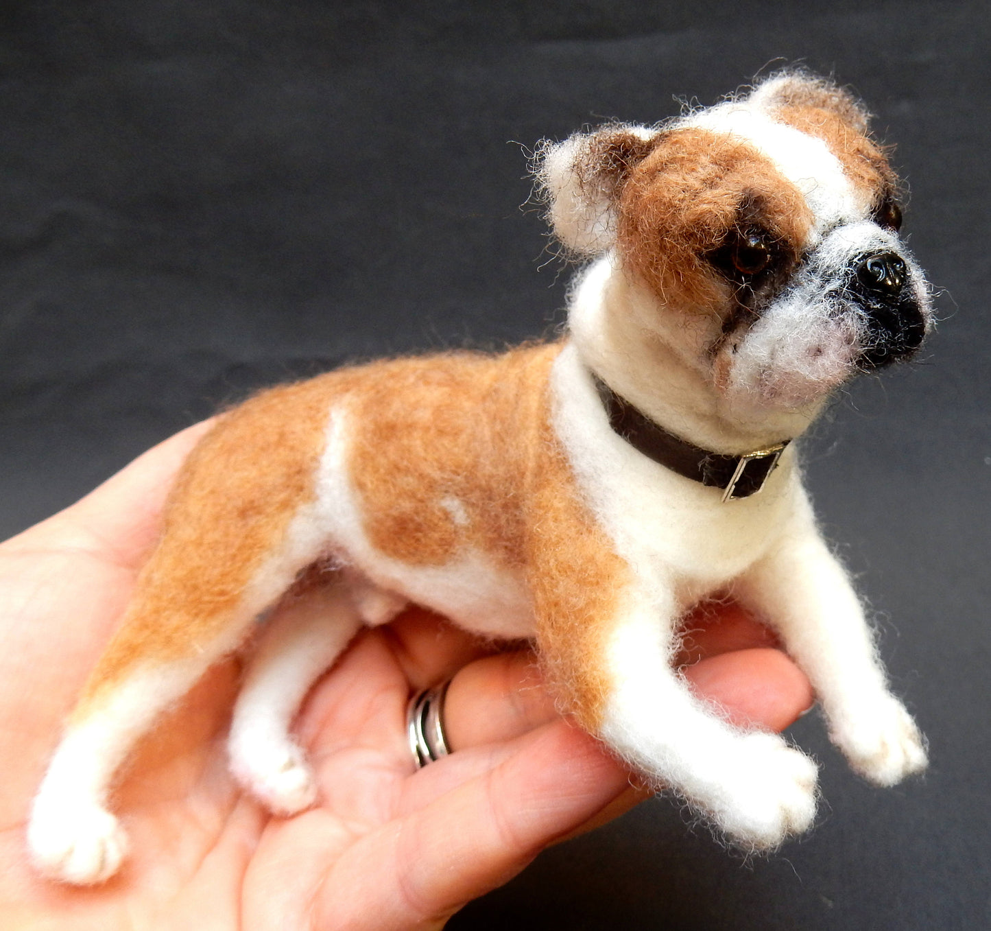 Continental Bulldog needle-felted dog miniature