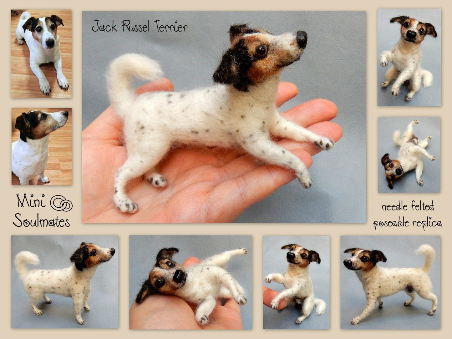 Jack Russell Terrier custom dog replica 3d dog portrait needle felted 