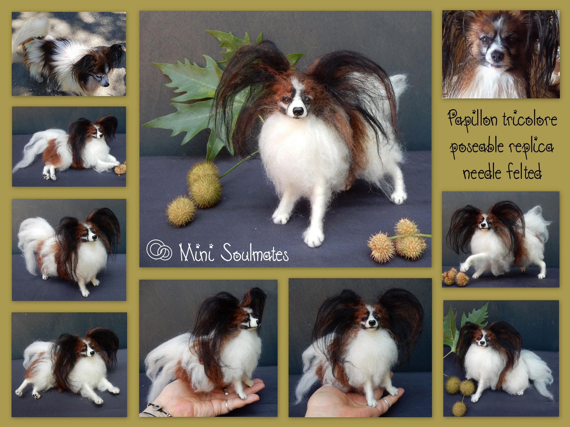 Papillon needle felted dog miniature custom felted dog replica custom 