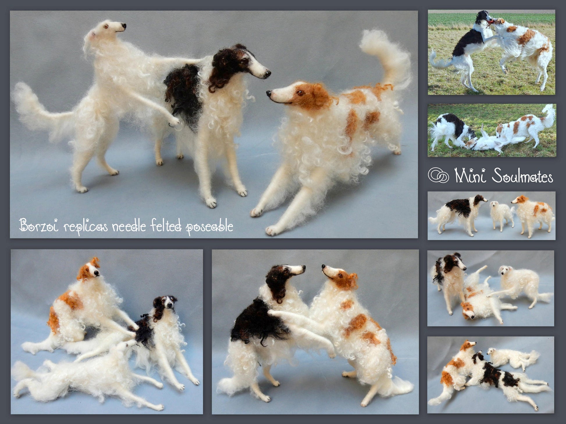 White Borzoi custom felted dog replica