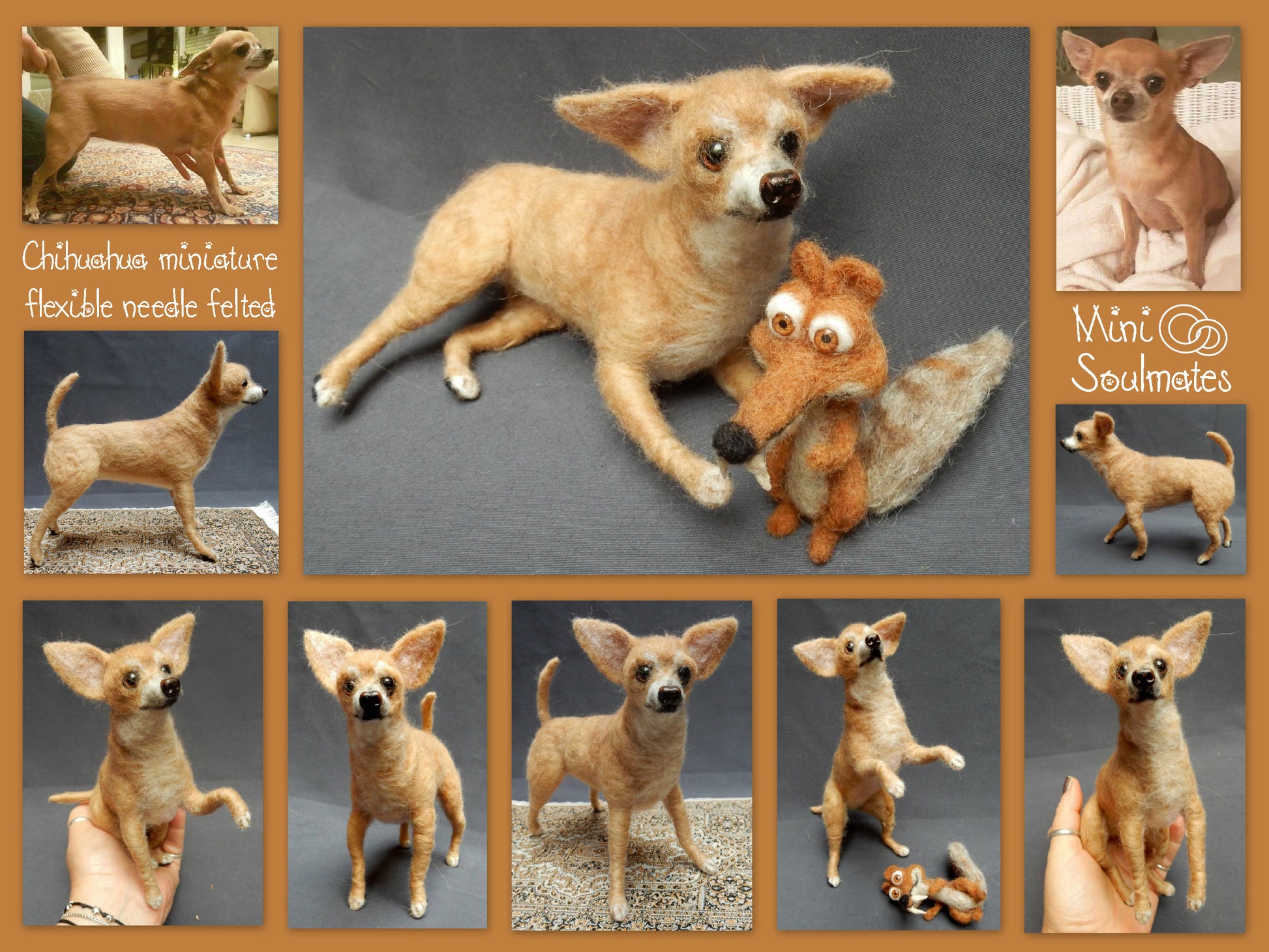 Red Chihuahua custom-felted dog miniature