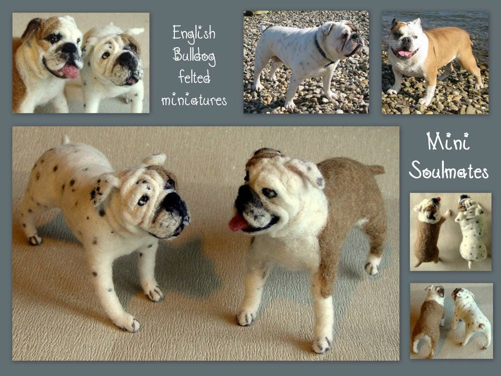 English Bulldog art needle-felted dog replica