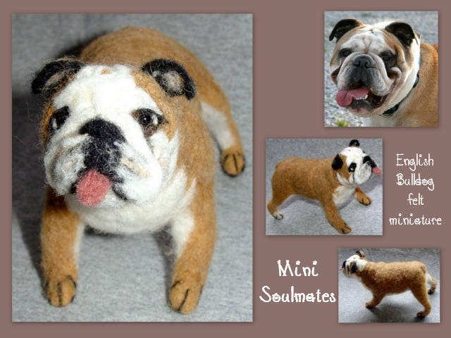 English Bulldog art needle-felted dog replica