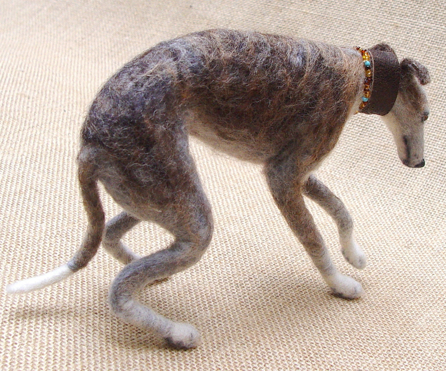 brindle Galgo Espanol felted dog miniature