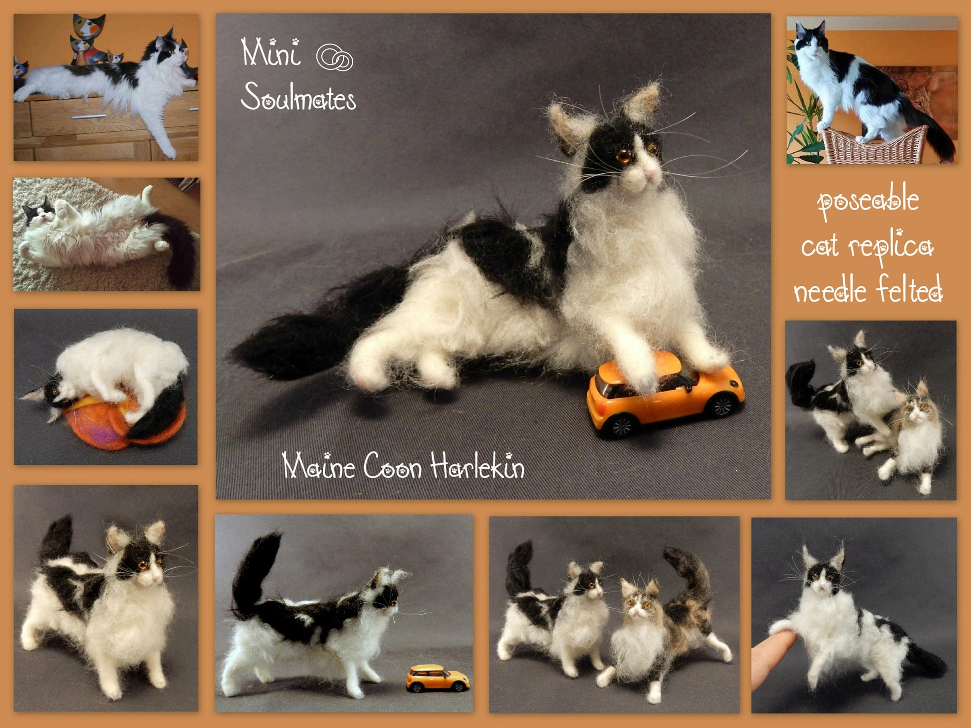 Maine Coon cat needle felted cat miniature custom cat loss memorial co