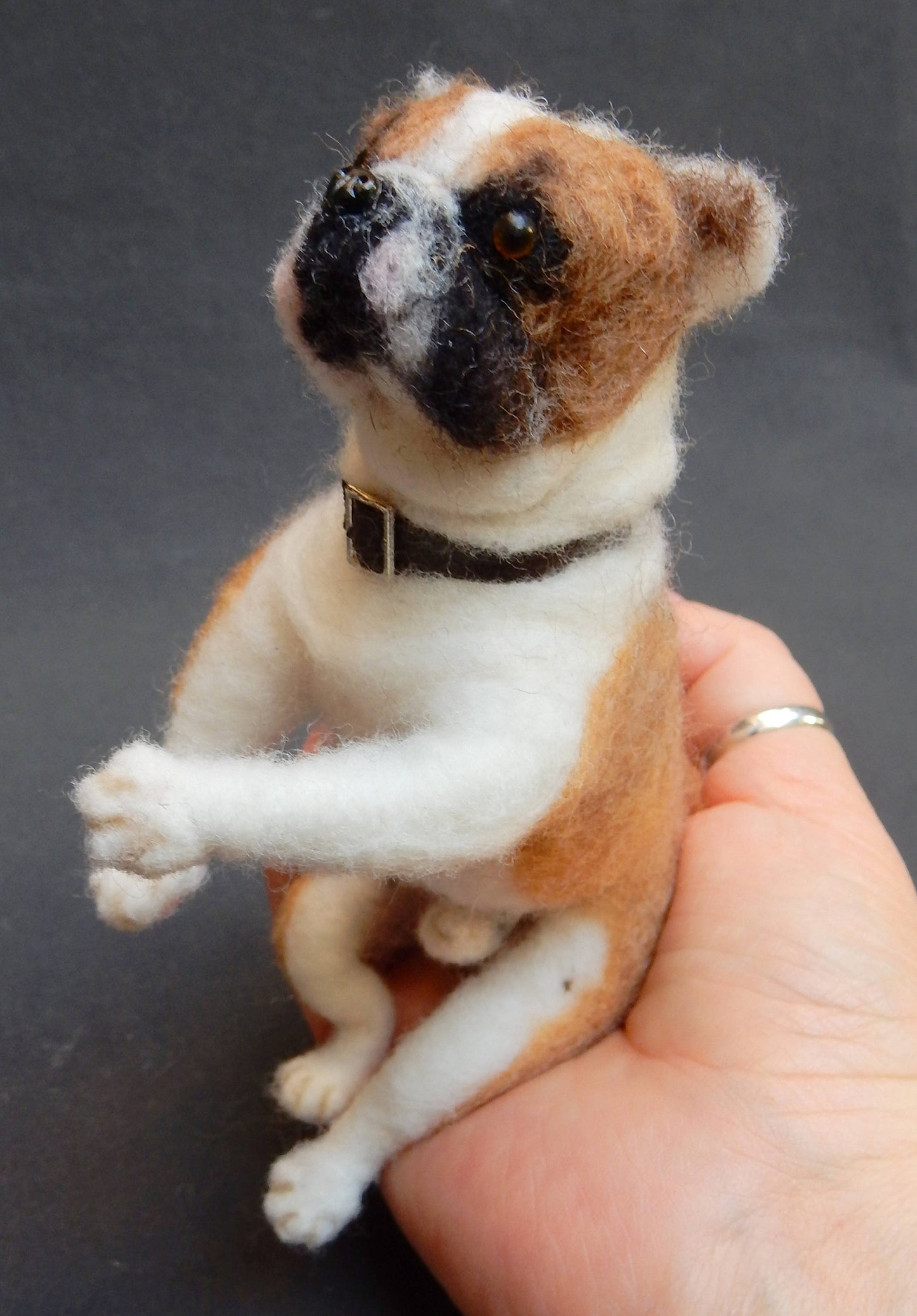 Continental Bulldog needle-felted dog miniature